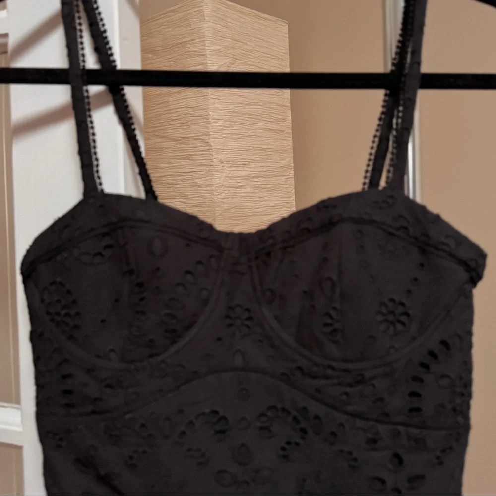 Zara Embroidered Eyelet Corset Black Dress - Picture 3 of 5